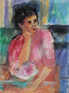 Seated Expressionist Portrait of a Woman 20th Century Pastel
