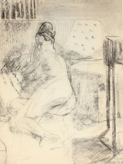 Seated Monochromatic Female Nude 1972 Charcoal