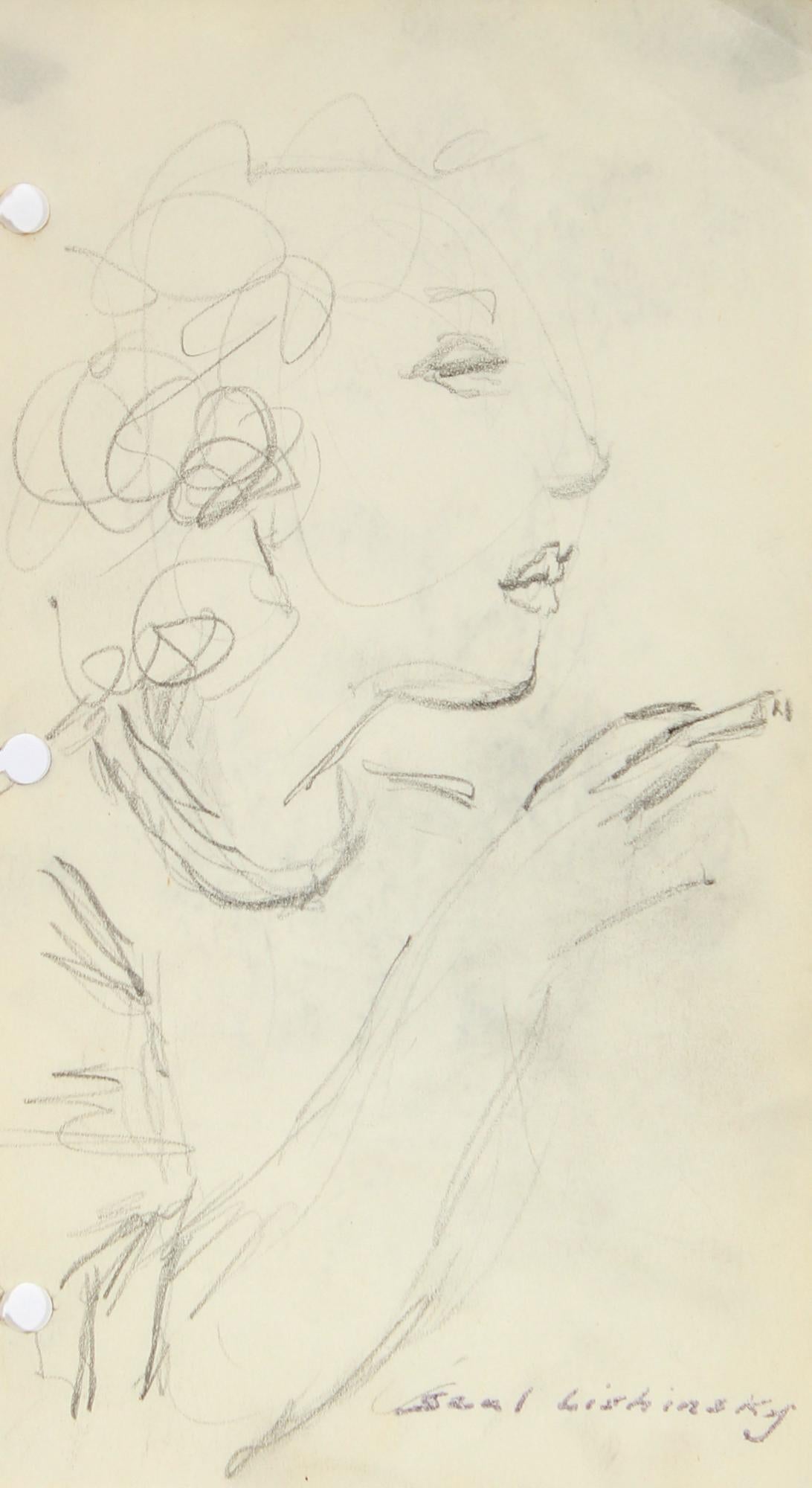 Saul Lishinsky Figurative Art - Woman in Profile Graphite, Mid CenturyWoman in Profile Graphite, Mid Century