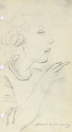 Woman in Profile Graphite, Mid CenturyWoman in Profile Graphite, Mid Century