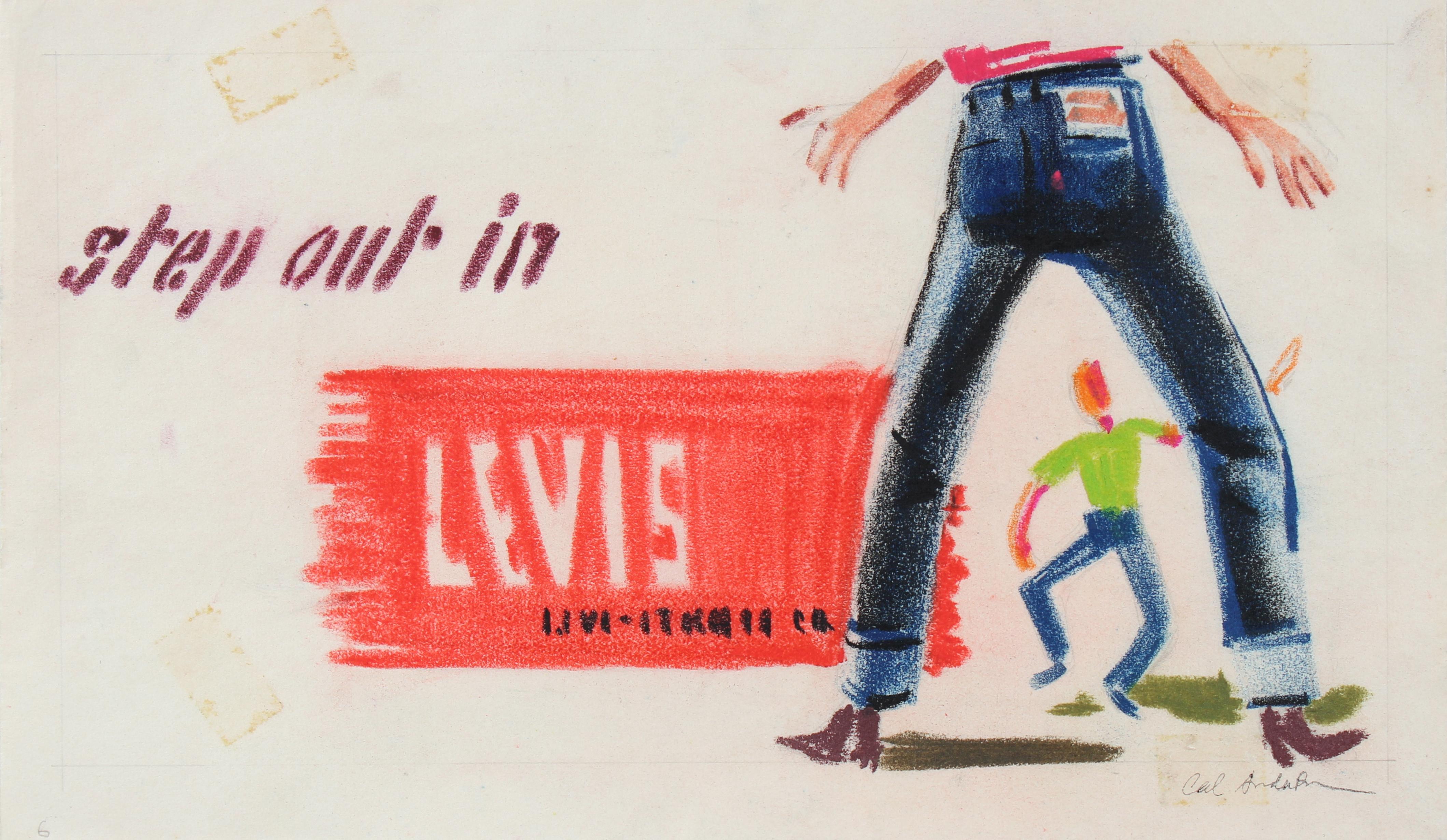 Calvin Anderson Figurative Art - "Step out in Levi's" 20th Century Pastel