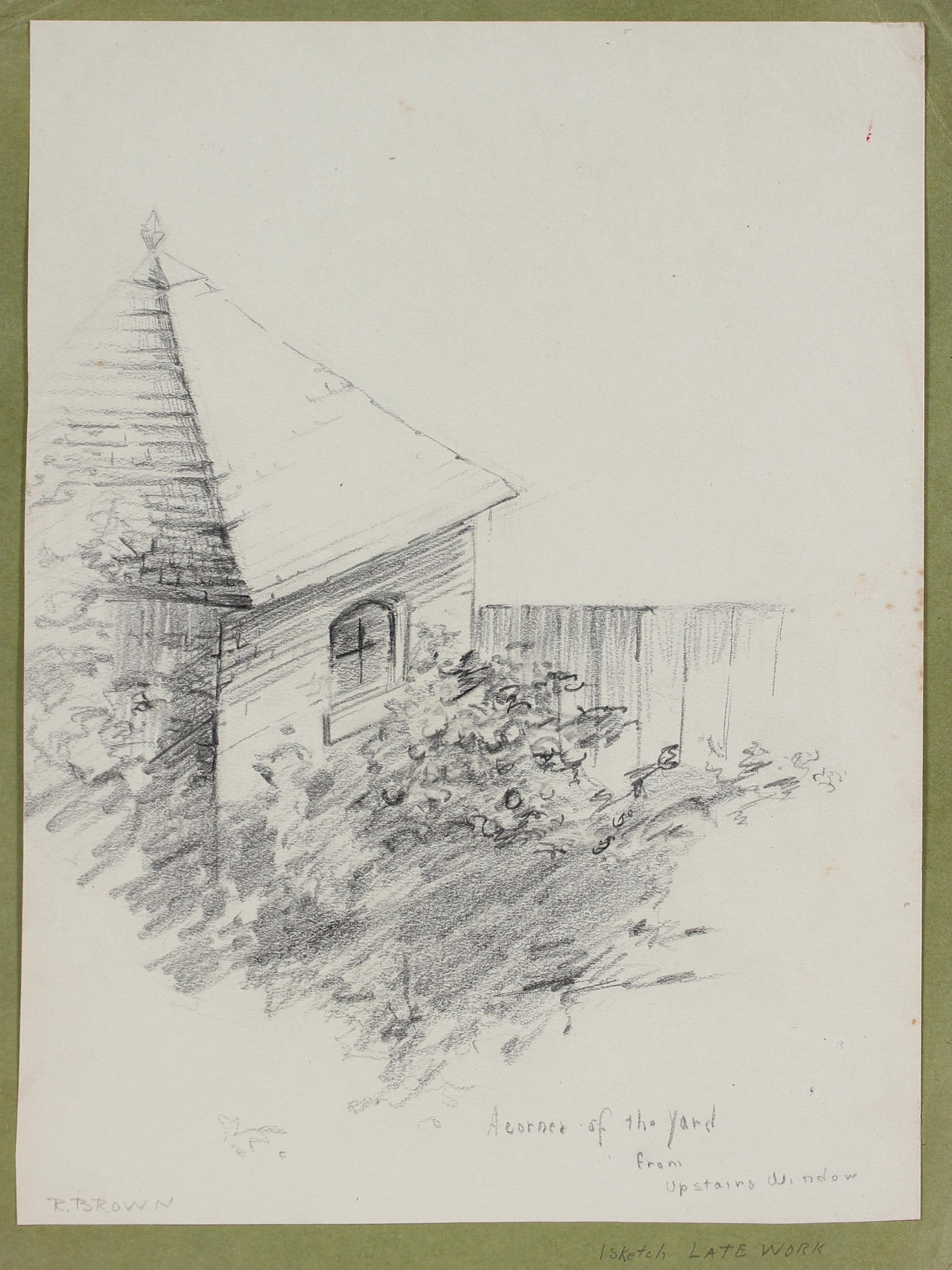 Unknown Landscape Art - "A Corner of the Yard From Upstairs Window" 20th Century Graphite