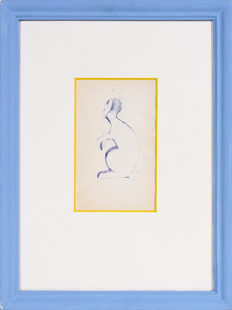 Richard Karwoski Animal Art - Blue Bunny Figure 1950-60s Pen on Paper