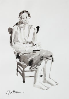 Seated Barefoot Woman 20th Century Ink Wash