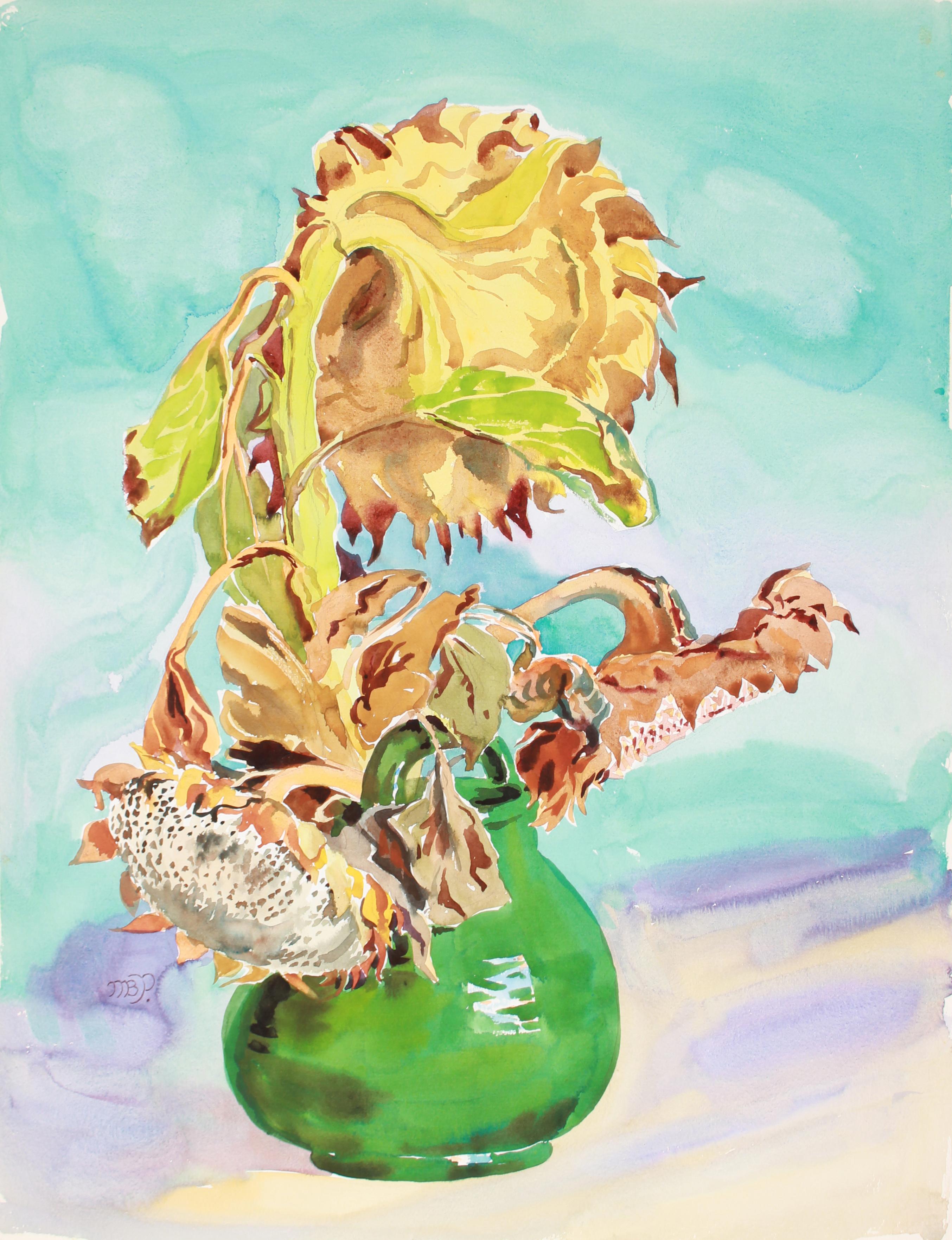 Mary Pomeroy Still-Life - Mature Sunflowers 20th Century Watercolor