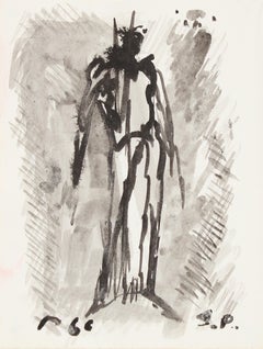 Vintage Eerie Abstract Figure 1966 Ink
