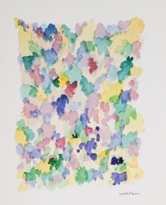 Vintage Bright Floral Color Field Abstract 1960s Watercolor