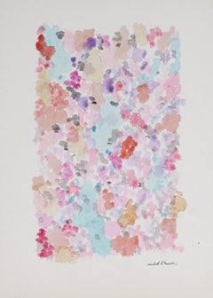Vintage Floral Color Field with Pink 1960s Watercolor