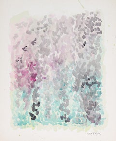 Vintage Dotted Pink & Teal Color Field 1963 Watercolor