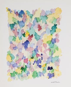 Bright Floral Color Field Abstract 1960s Watercolor