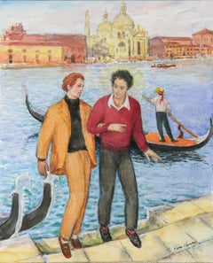 Couple in Venice 20th Century Watercolor & Pastel