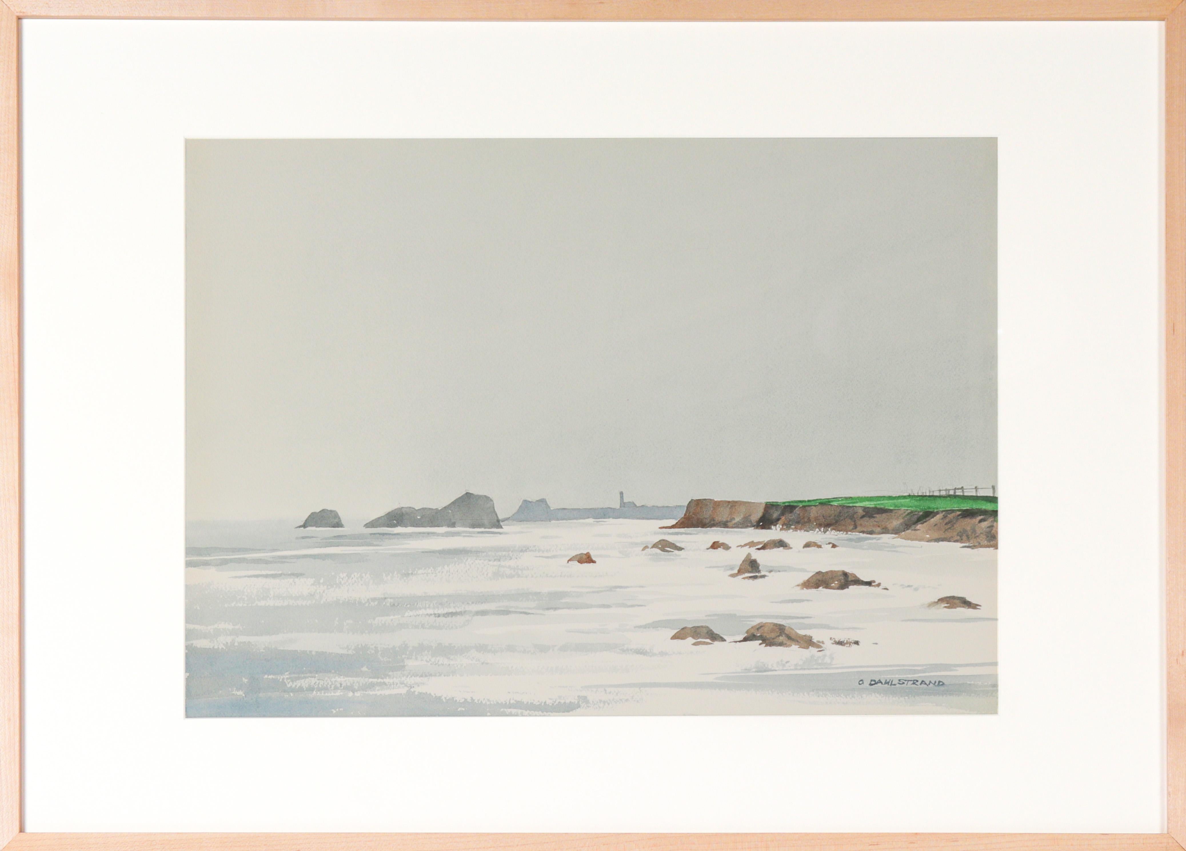 Olof Dahlstrand Landscape Art - Foggy Coastline Study 20th Century Watercolor
