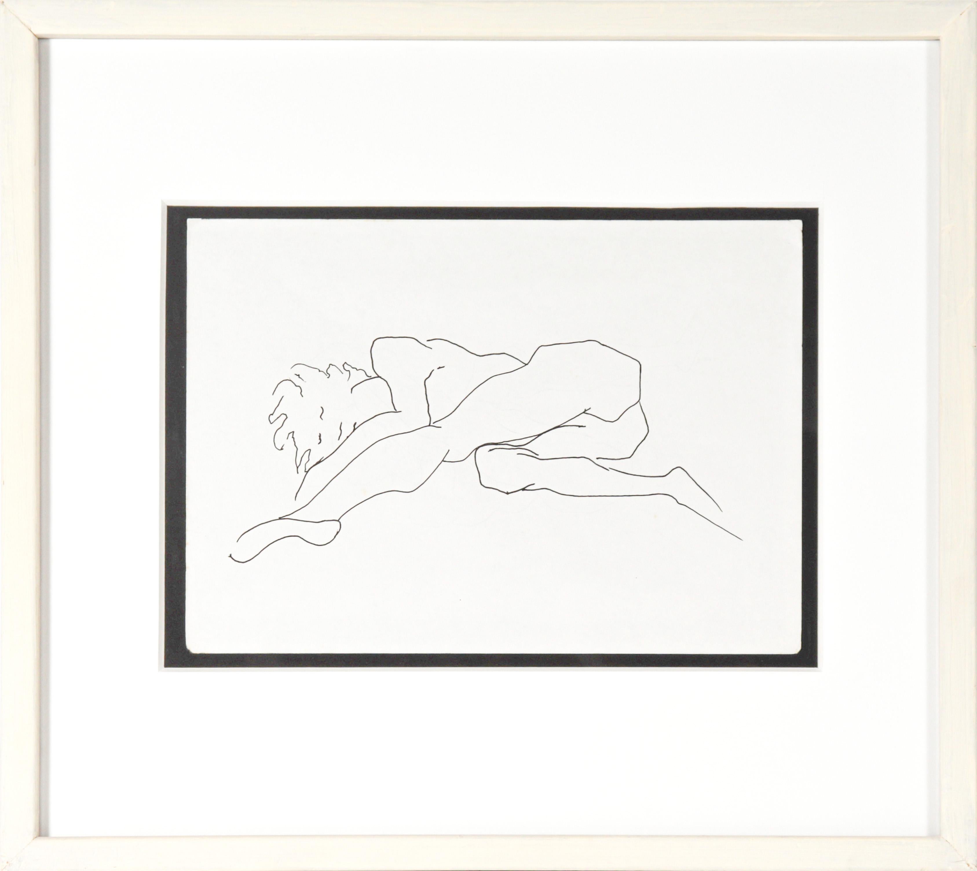 David Warner Nude - Recumbent Female Figure 20th Century Ink