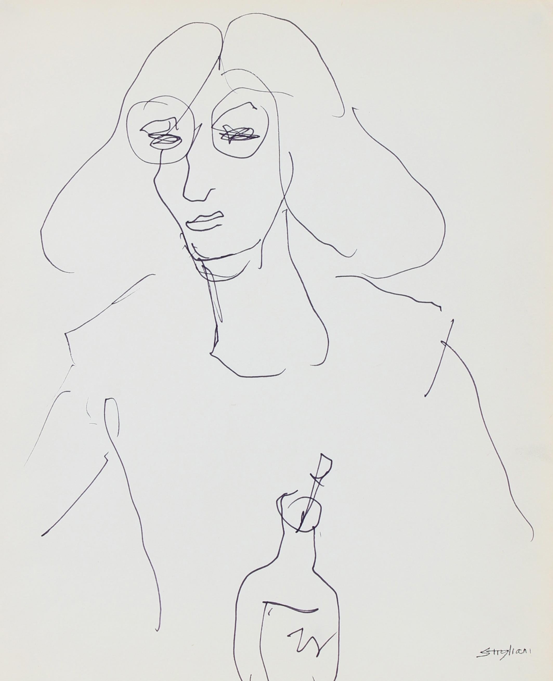 Saul Lishinsky Portrait - Modernist Woman in Glasses 20th Century Ink