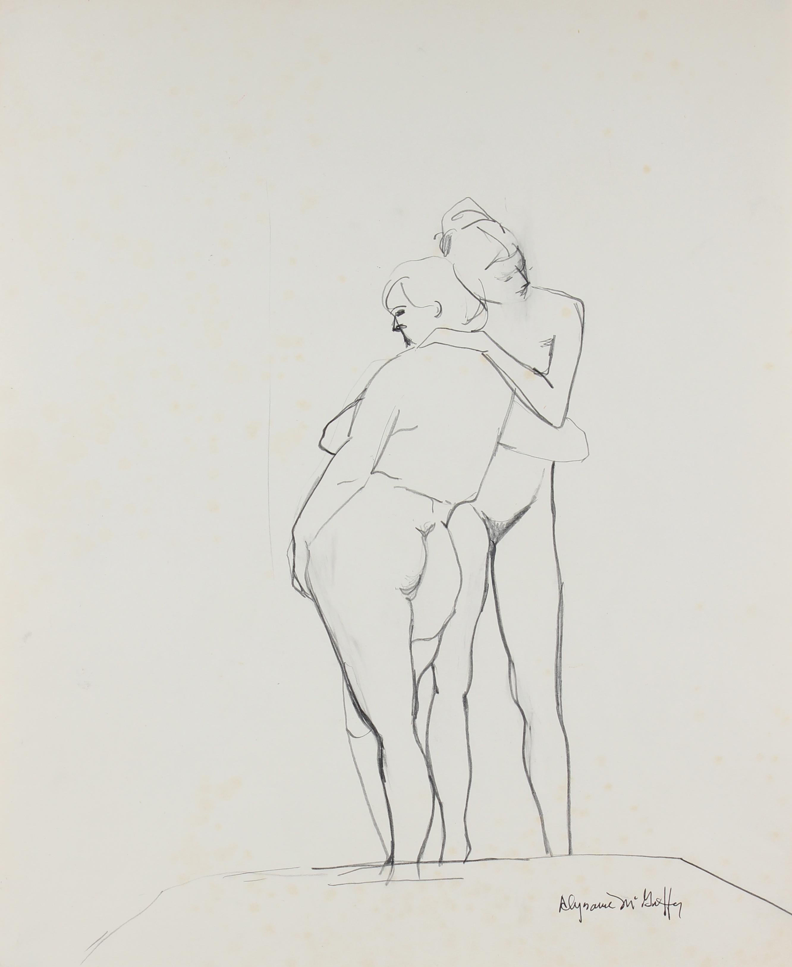 Nude Figures Embracing 1950-60s Charcoal & Graphite - Art by Alysanne McGaffey