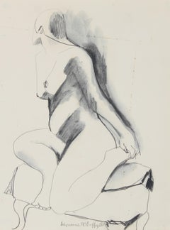 Female Nude Sketch 1950-60s Distemper & Charcoal