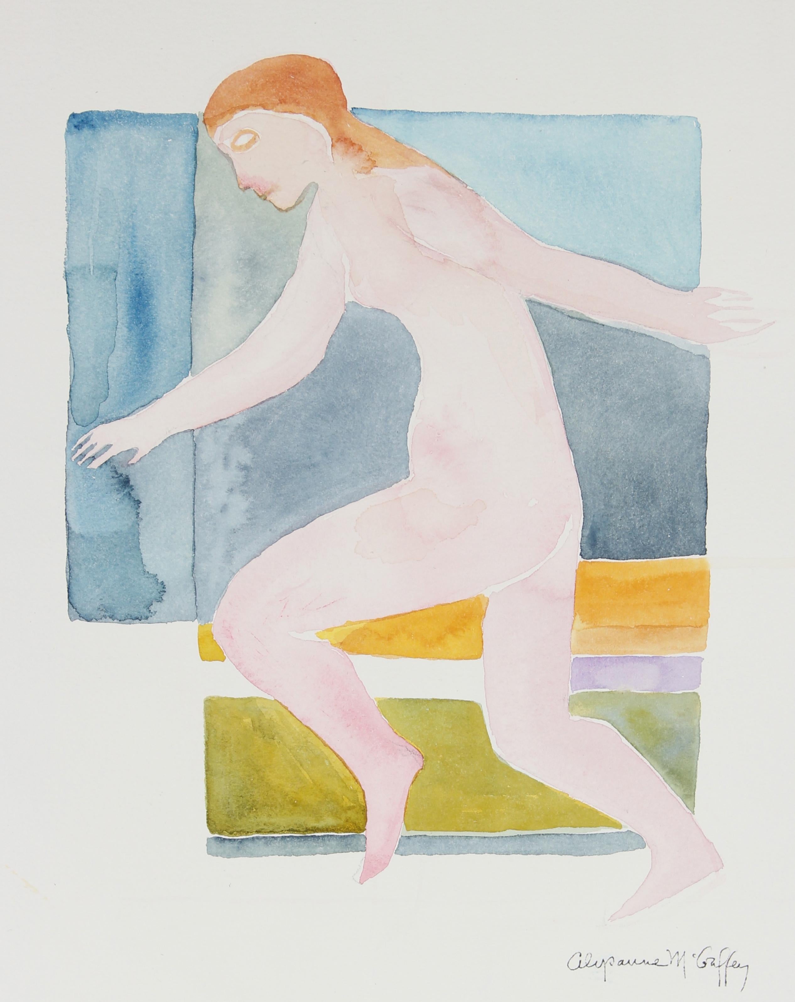 Alysanne McGaffey Figurative Art - Dancing Female Nude 20th Century Watercolor