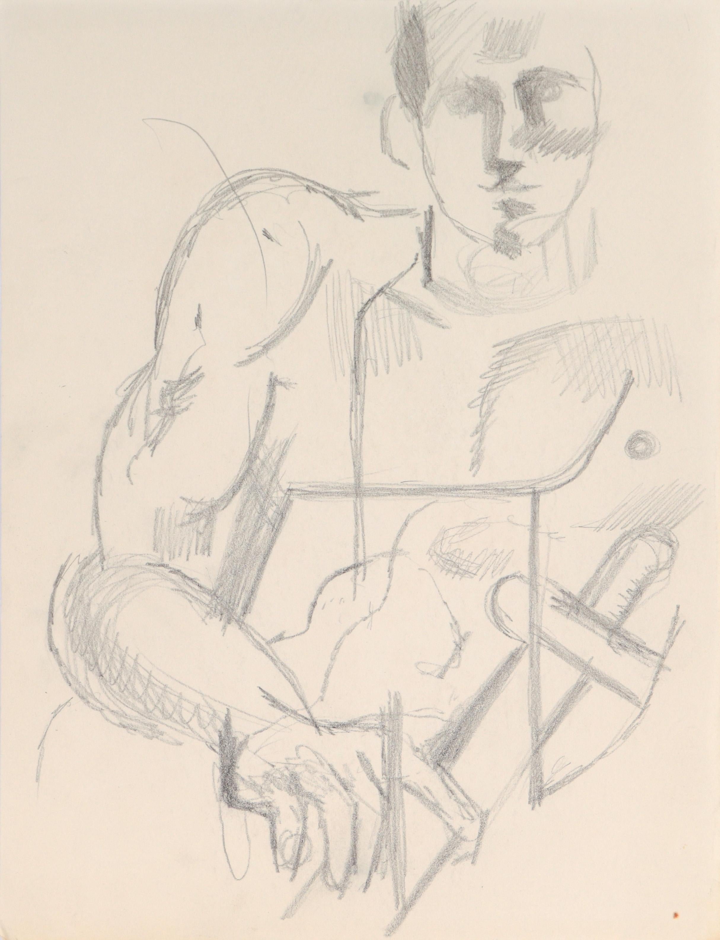 Richard Caldwell Brewer Figurative Art - Abstracted Gazing Figure Mid 20th Century Graphite