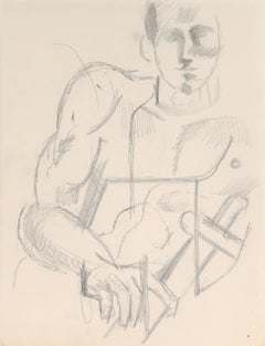 Abstracted Gazing Figure Mid 20th Century Graphite