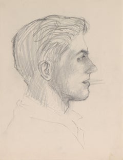 Vintage Male Portrait Study Mid 20th Century Graphite
