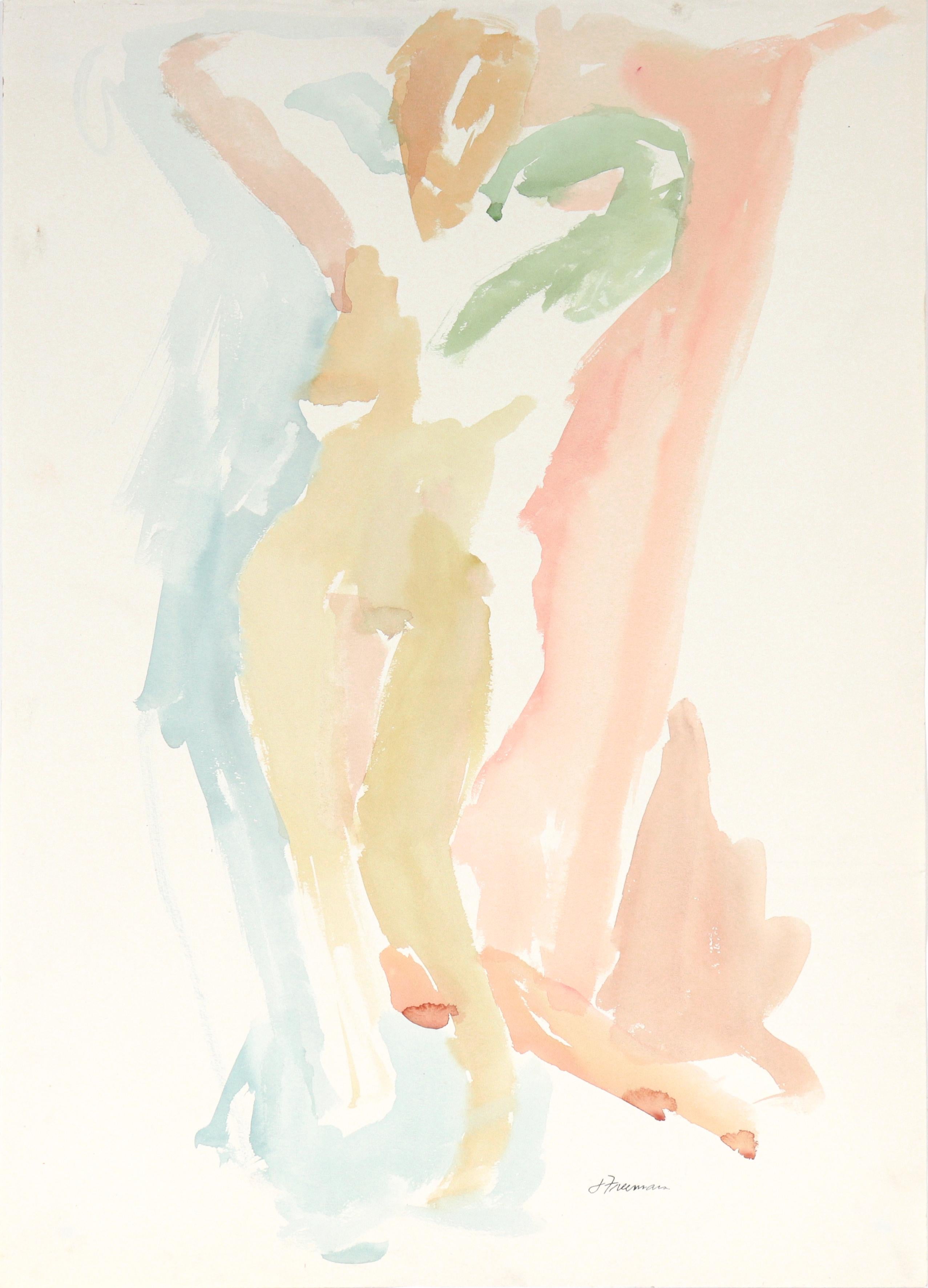 Abstracted Standing Nude 20th Century Watercolor - Art by Jack Freeman