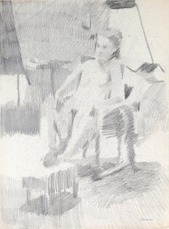Vintage Stylized Seated Nude 20th Century Graphite
