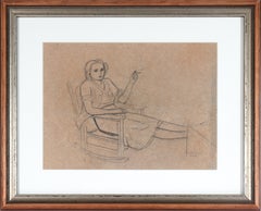 Vintage Woman Smoking in a Rocking Chair 20th Century Graphite