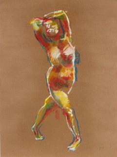 Colorful Abstracted Nude Figure 1970's Pastel 