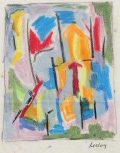Abstracted City Scene 20th Century Pastel 