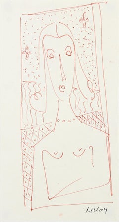 Abstracted Nude Portrait & Interior 20th Century Ink