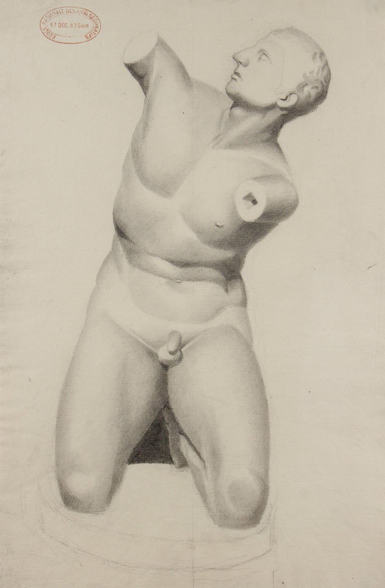 French Academic Nude Sculptural Study 1883 Charcoal - Art by Eugene Fourault