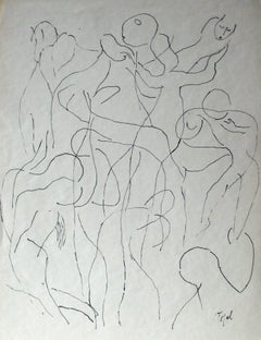 Loose Group of Abstracted Figures 20th Century Ink