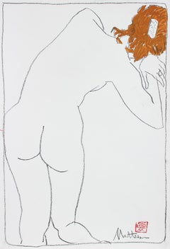 Minimal Resting Nude 20th Century Gouache & Graphite