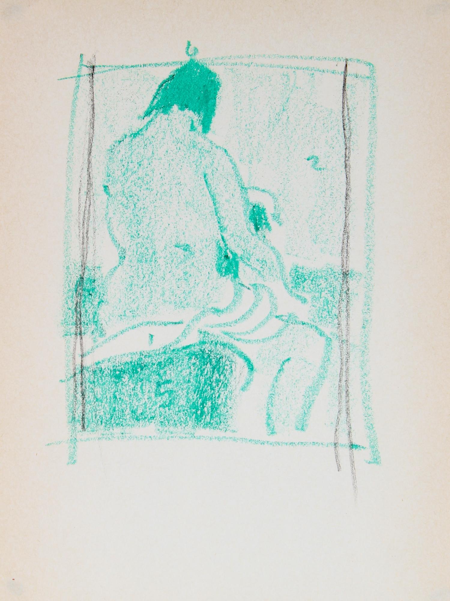 Green Monochromatic Nude From Behind 1989 Gouache & Graphite