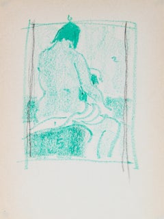Green Monochromatic Nude From Behind 1989 Gouache & Graphite
