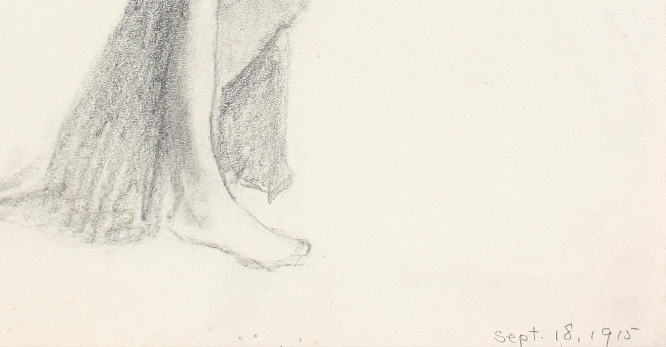 Draped Contrapposto Nude Study 1915 Graphite - Modern Art by Unknown
