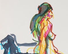 Colorful Study Of A Female Nude 20th Century Ink