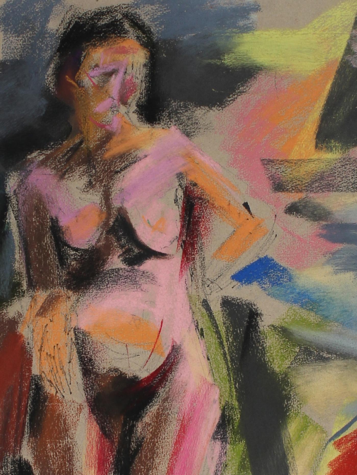 Colorful Bright Female Nude Figure in Pastel, 20th Century For Sale 1
