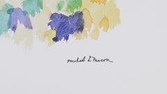 Bright Floral Color Field Abstract 1960s Watercolor