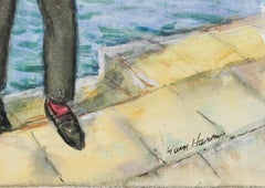 Couple in Venice 20th Century Watercolor & Pastel