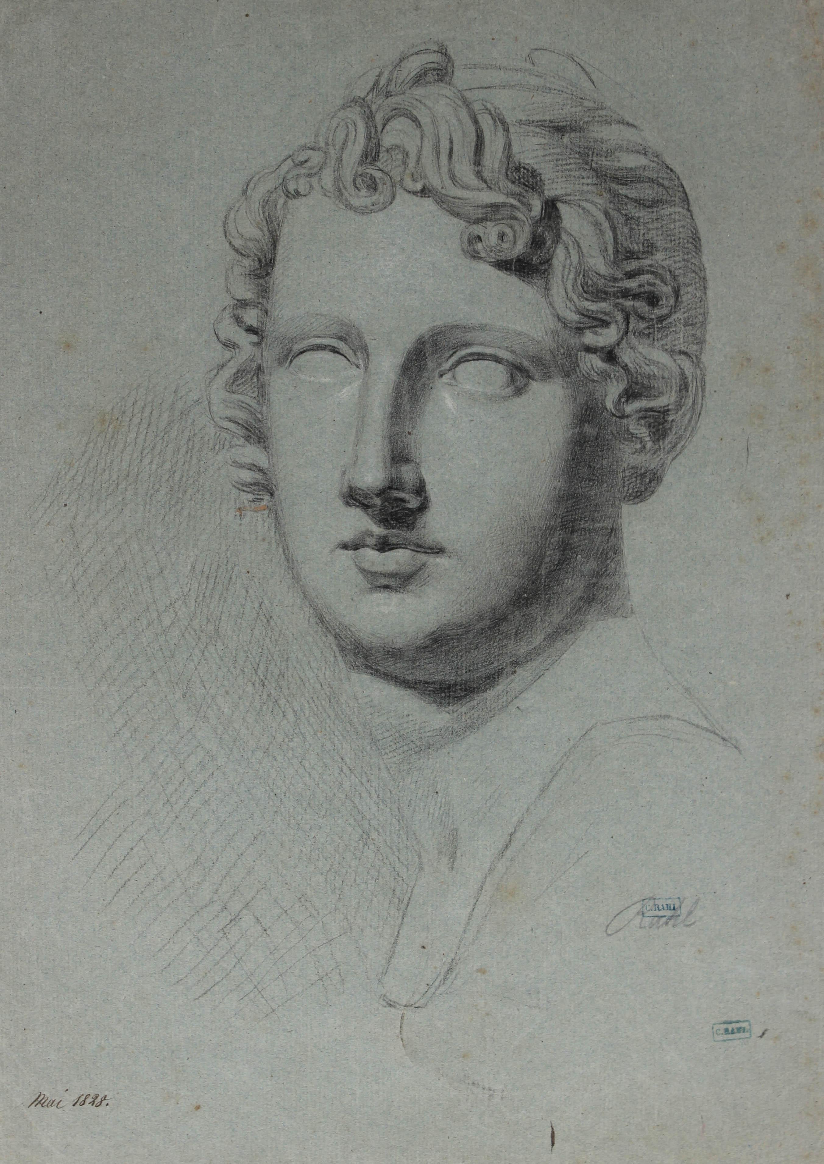 Carl Rahl Still-Life - Study of a Roman Statue, Charcoal Drawing, 1828