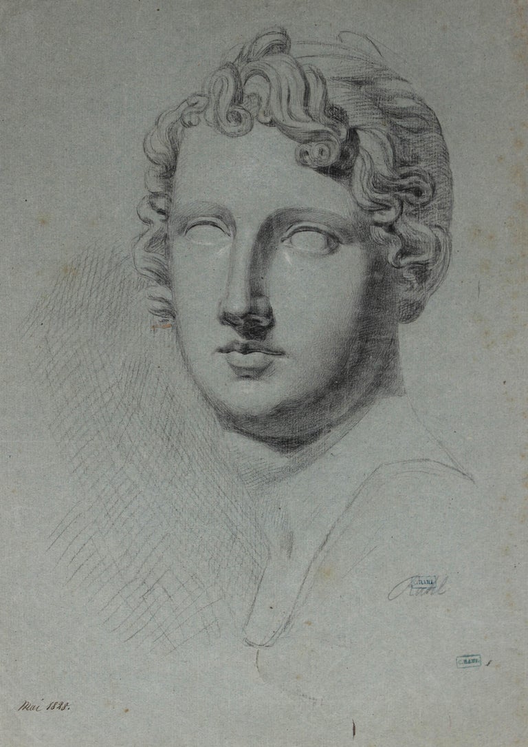 Carl Rahl - Study of a Roman Statue, Charcoal Drawing, 1828 at 1stDibs