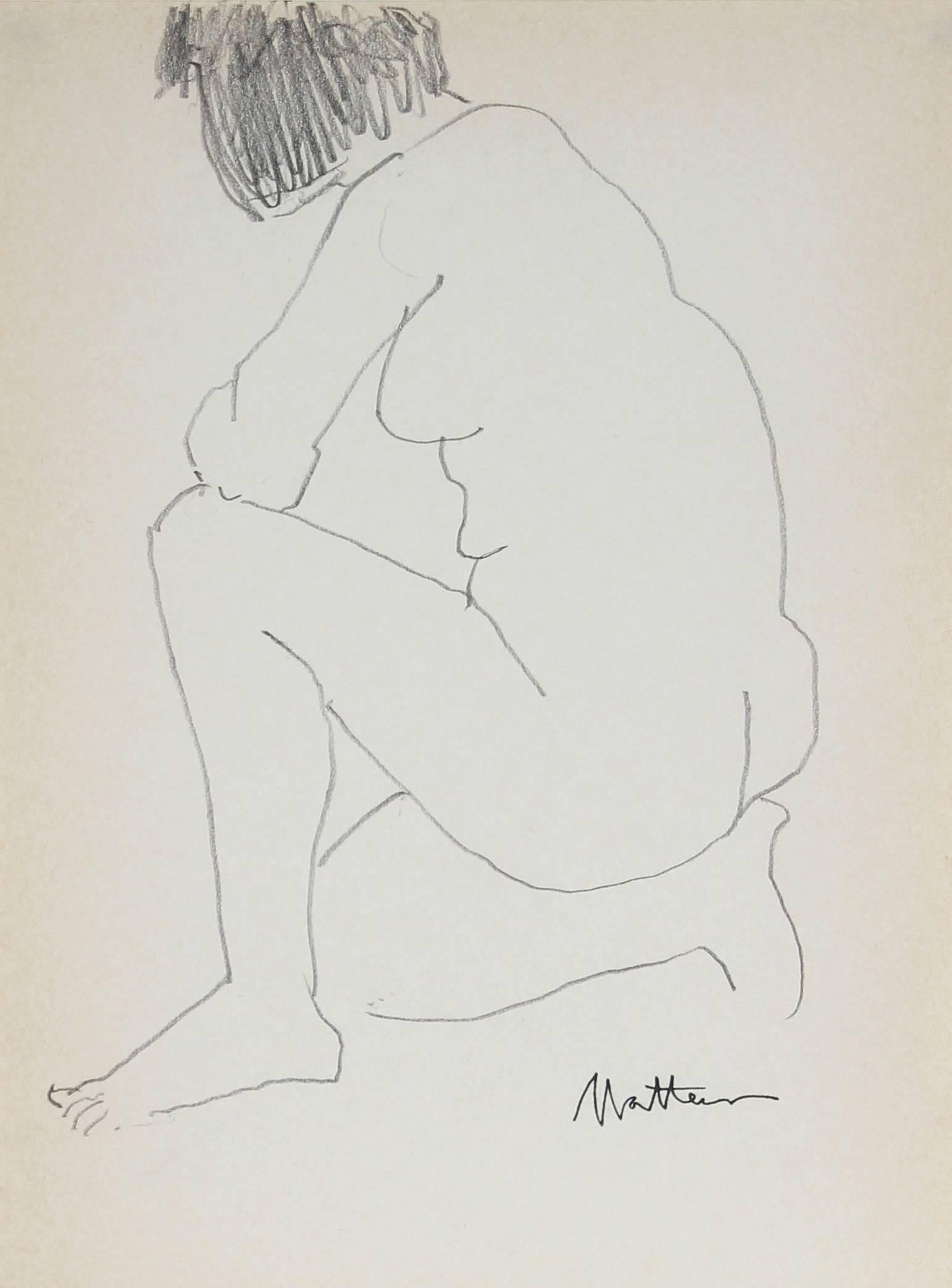 Kneeling Nude in Graphite, 1989 - Art by Rip Matteson