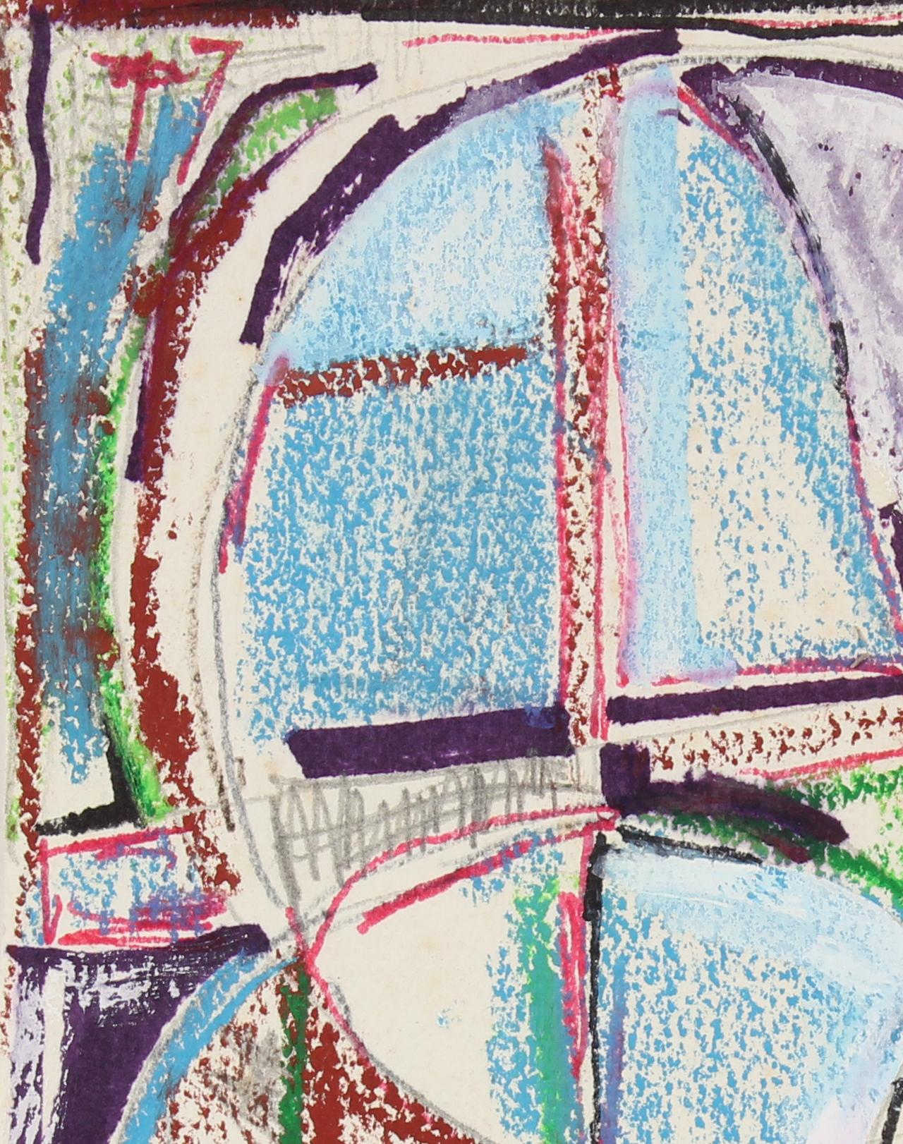 Modernist Colorful Abstract in Ink and Pastel with Red & Blue, Mid 20th Century - Gray Abstract Drawing by Paul McCoy
