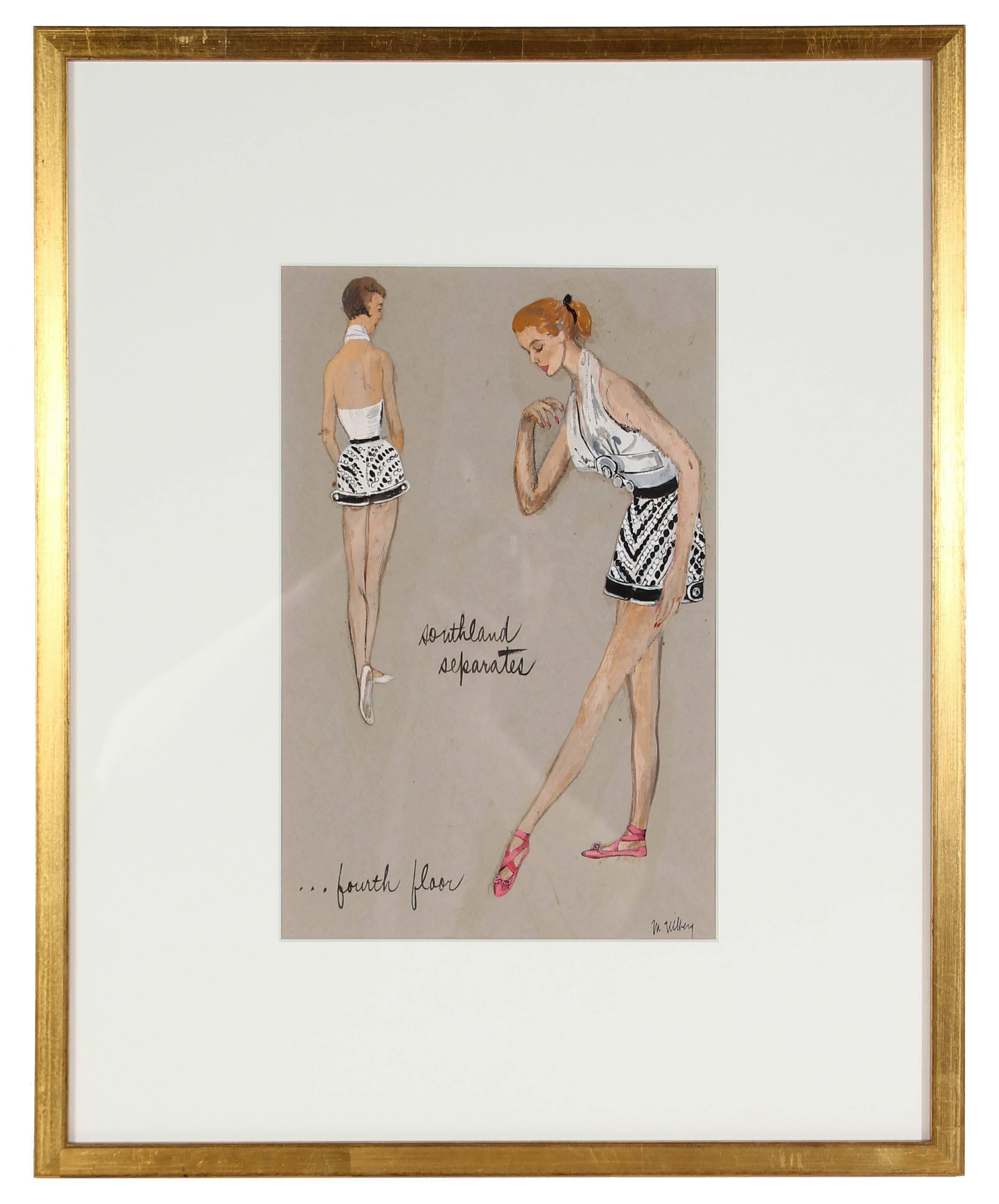 Mid Century Fashion Illustration in Gouache - Art by Marjorie Ullberg