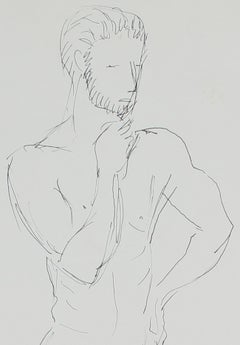 Male Figure Study, Ink on Paper, Mid 20th Century
