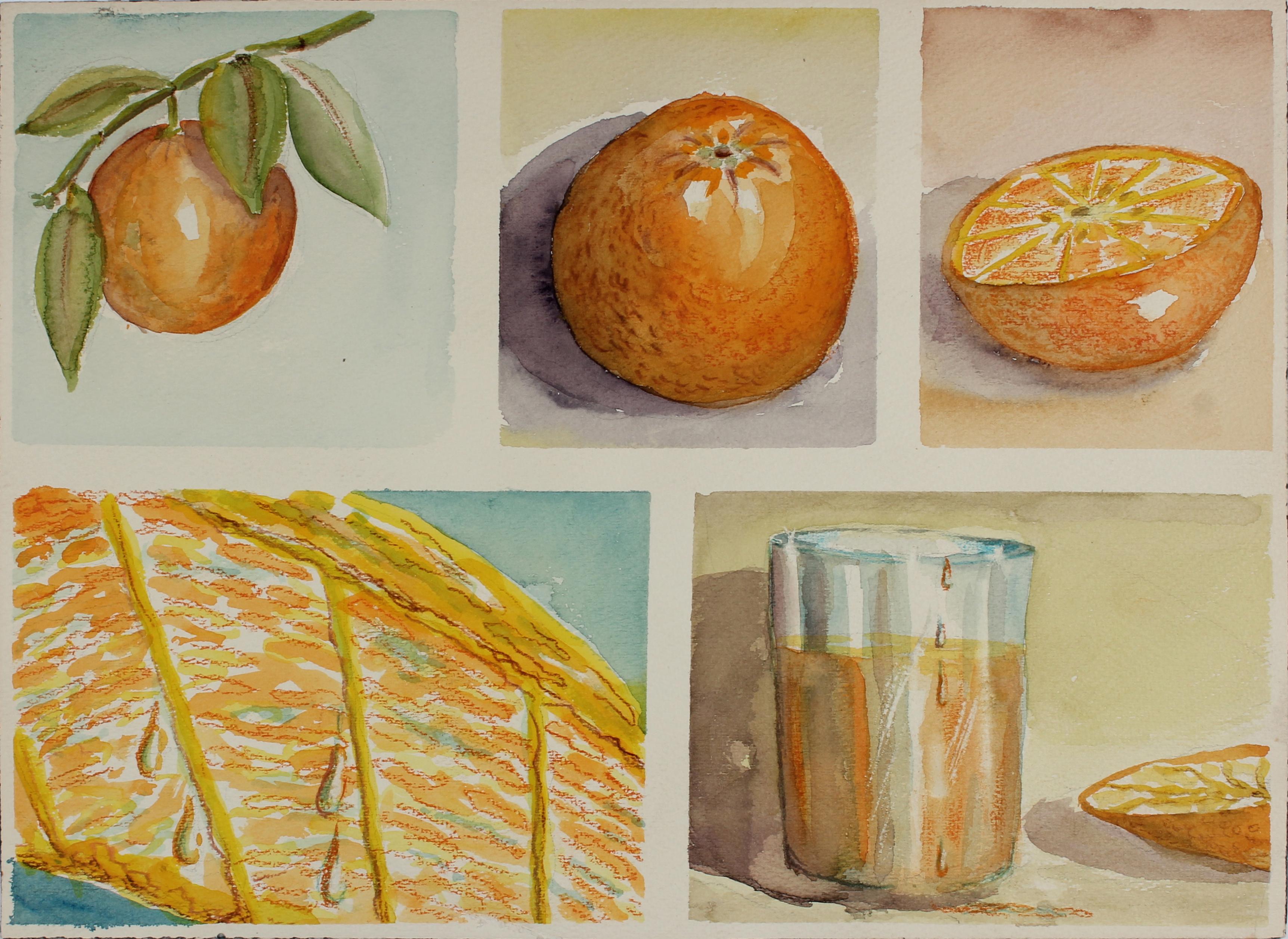 Still Life with Oranges, Watercolor on Paper, Mid-Century