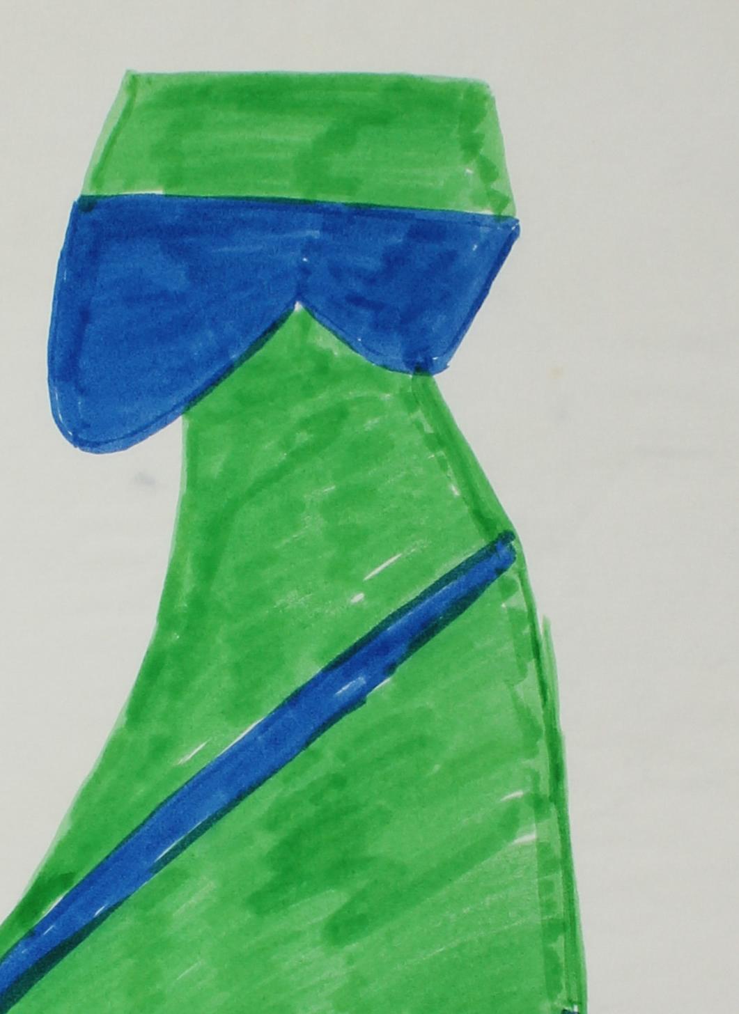 Figurative and Geometric Abstract in Blue and Green, Circa 1970 - Art by Dellard Cassity