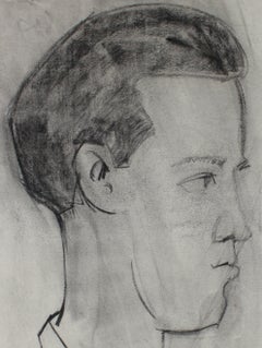 "Marvin P." Monochromatic Portrait Illustration of a Man in Charcoal, Circa 1945