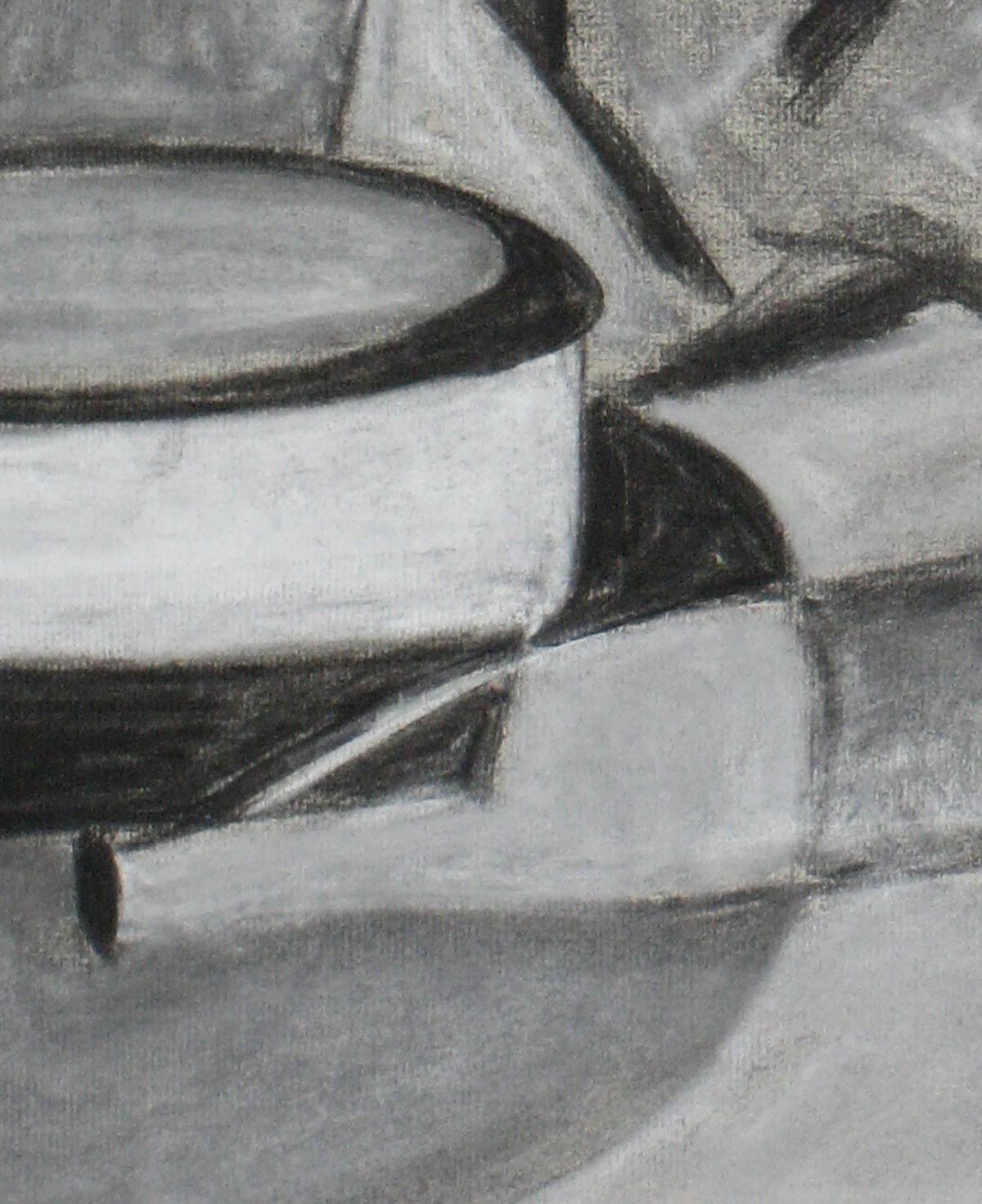 Monochromatic Modern Abstract Still Life in Charcoal w Black Grey, Mid-Century - Art by Louise Adler